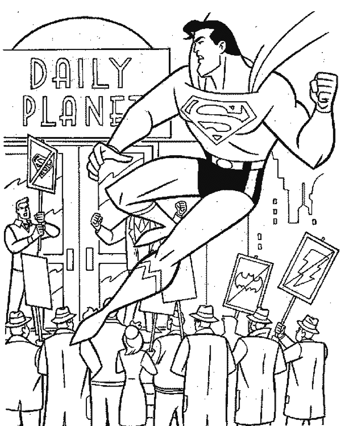 coloriage superman vol au dessus d une emeute devant le daily planete